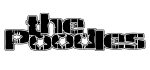 The Poodles -bändin logo mustalla valkoista taustaa vasten. Kuvassa "the" sana ylärivillä ja sen alla "poodles". Logon fontti valkoisella ääriviivalla, jota varjostaa ohut ja tumma varjostus.