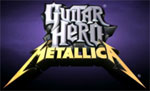 Tummanviolettia taustaa vasten näkyy Guitar Hero: Metallican logo. Kuvan yläosassa kitarapelin logo ja sen alla Metallican logo.