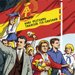 Kari Peitsamon albumin "Takaisin Itä-Saksaan" etukannessa näkyy piirros hymyilevistä miehistä, naisista ja lapsista, jotka kävelevät punasävyisen Itä-Saksan lipun alla.