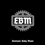"EBM -- The Compilation" -nimisen kokoelmalevyn etukannessa musta pohjaväri ja sen keskellä harmaa ratas, jonka sisällä tikkukirjaimilla lukee EBM. Kuvan alaosassa valkoisella värillä ja goottilaisin kirjaimin sanat Electronic Body Music.